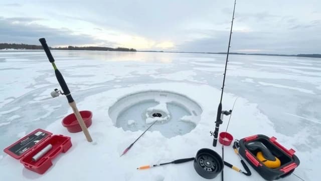 Fiska på isen när vintern kommer