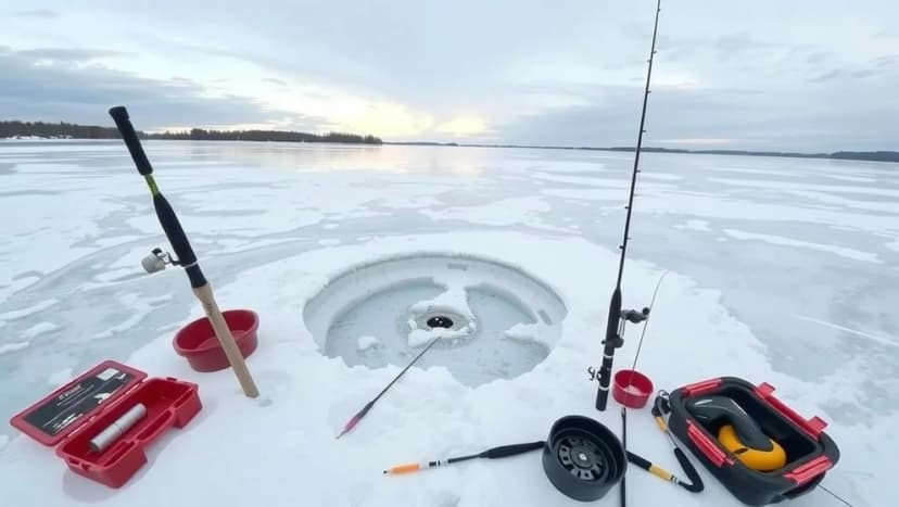 Fiska på isen när vintern kommer